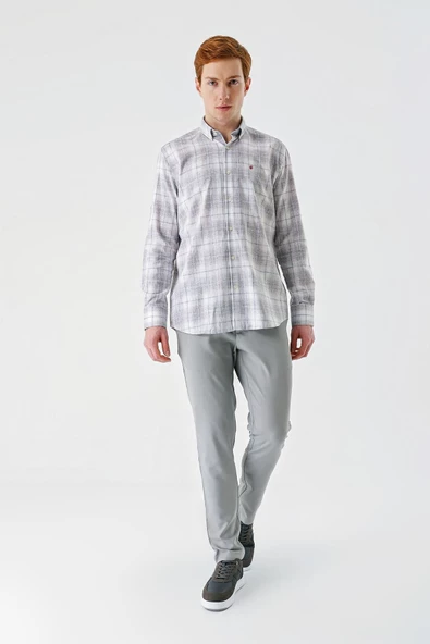 Koyu Kahverengi Kısalabilir Kol Cepsiz Pamuklu Keten Comfort Fit Gömlek 1004240147 - Resim 2