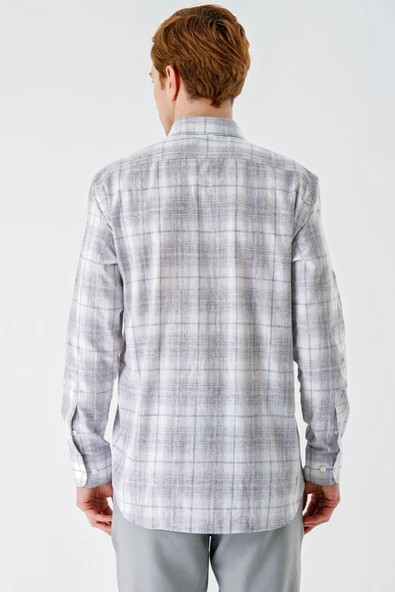 Koyu Kahverengi Kısalabilir Kol Cepsiz Pamuklu Keten Comfort Fit Gömlek 1004240147 - Resim 7