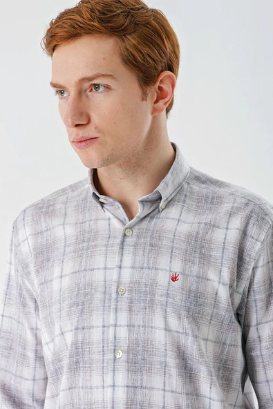 Koyu Kahverengi Kısalabilir Kol Cepsiz Pamuklu Keten Comfort Fit Gömlek 1004240147 - Resim 6