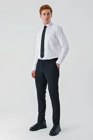 Beyaz Uzun Kollu Desenli Armürlü Sert Yaka Pamuklu Klasik Comfort Rahat Kesim Gömlek 1004240190 - Resim 8