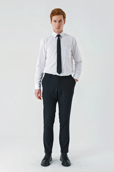 Beyaz Uzun Kollu Desenli Armürlü Sert Yaka Pamuklu Klasik Comfort Rahat Kesim Gömlek 1004240190 - Resim 2