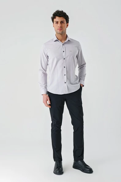 Lacivert Uzun Kollu Oxford Cepsiz Pamuklu Klasik Slim Fit Dar Kesim Gömlek 1004240235 - 4