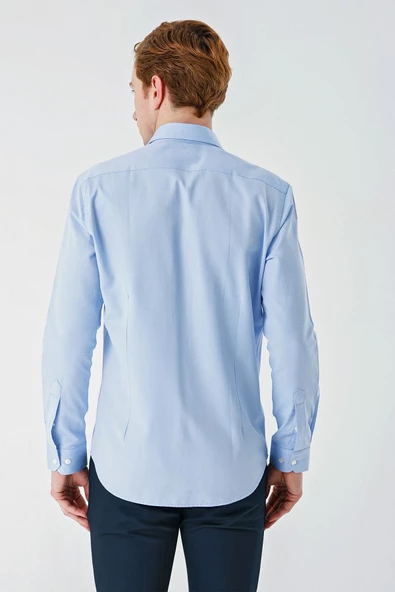 Koyu Mavi Uzun Kollu Oxford Cepsiz Pamuklu Klasik Slim Fit Dar Kesim Gömlek 1004240235 - 7