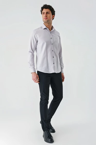 Lacivert Uzun Kollu Oxford Cepsiz Pamuklu Klasik Slim Fit Dar Kesim Gömlek 1004240235 - 5