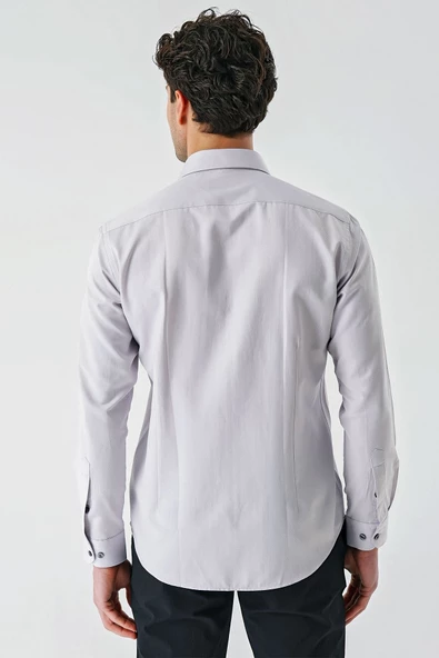 Lacivert Uzun Kollu Oxford Cepsiz Pamuklu Klasik Slim Fit Dar Kesim Gömlek 1004240235 - 7