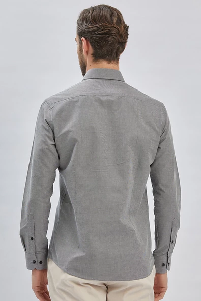 Siyah Uzun Kollu Bez Ayağı Sert Yaka Cepsiz Pamuklu Klasik Slim Fit Dar Kesim Gömlek 1004240230 - Resim 5