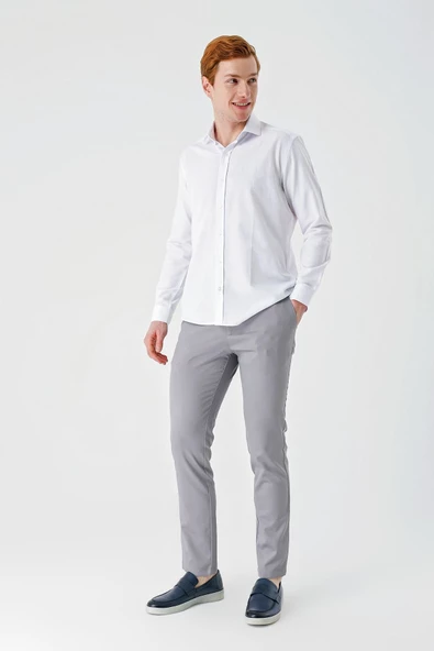 Beyaz Uzun Kollu Oxford Cepsiz Pamuklu Klasik Slim Fit Dar Kesim Gömlek 1004240235 - Resim 8