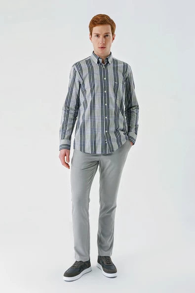 Koyu Yeşil Uzun Kollu Ekoseli Cepli %100 Pamuk Klasik Comfort Fit Rahat Kesim Gömlek 1004240185 - 6