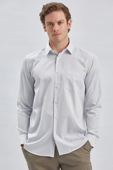 Koyu Lacivert Uzun Kollu Ekoseli Cepli Pamuklu Klasik Comfort Fit Rahat Kesim Gömlek 1004240226 - Resim 4