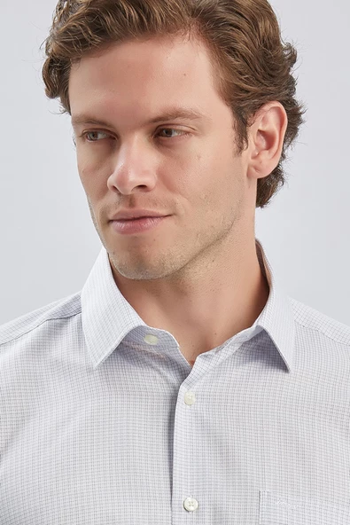 Koyu Lacivert Uzun Kollu Ekoseli Cepli Pamuklu Klasik Comfort Fit Rahat Kesim Gömlek 1004240226 - Resim 6