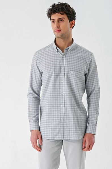 Siyah Uzun Kollu Ekoseli Cepli Garnili Pamuklu Klasik Comfort Fit Rahat Kesim Gömlek 1004240227 - Resim 3