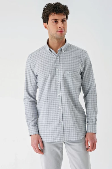 Siyah Uzun Kollu Ekoseli Cepli Garnili Pamuklu Klasik Comfort Fit Rahat Kesim Gömlek 1004240227 - Resim 2