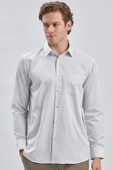 Koyu Lacivert Uzun Kollu Ekoseli Cepli Pamuklu Klasik Comfort Fit Rahat Kesim Gömlek 1004240226 - Resim 3