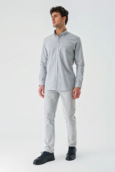 Siyah Uzun Kollu Ekoseli Cepli Garnili Pamuklu Klasik Comfort Fit Rahat Kesim Gömlek 1004240227 - Resim 4