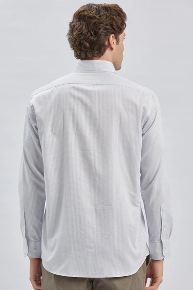 Koyu Lacivert Uzun Kollu Ekoseli Cepli Pamuklu Klasik Comfort Fit Rahat Kesim Gömlek 1004240226 - Resim 5