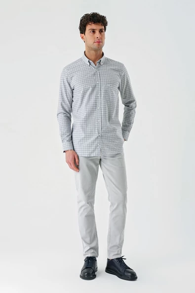 Siyah Uzun Kollu Ekoseli Cepli Garnili Pamuklu Klasik Comfort Fit Rahat Kesim Gömlek 1004240227 - Resim 5