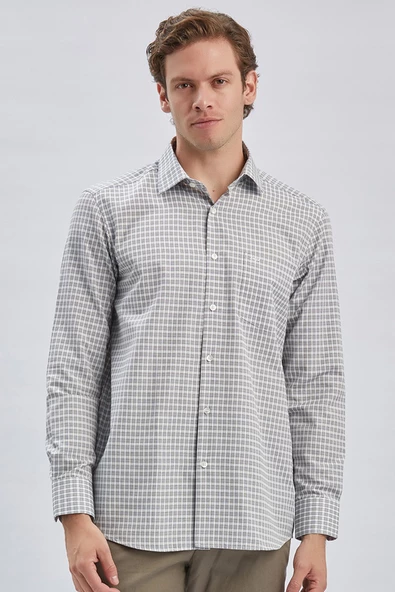 Siyah Uzun Kollu Ekoseli Sert Yaka Cepli Pamuklu Klasik Comfort Fit Rahat Kesim Gömlek 1004240224 - Resim 2