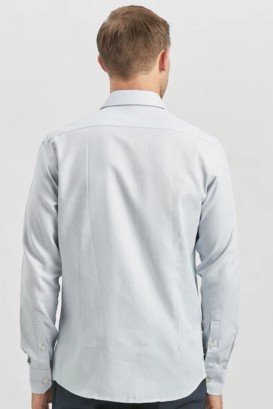 Gri Uzun Kol Kendinden Desenli Armürlü 032 Sert Yaka Casual Slim Fit Gömlek 1004240249 - Resim 6