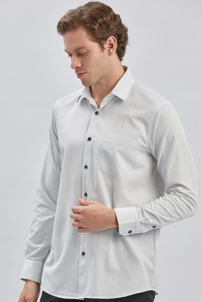 Koyu Yeşil Uzun Kollu Ekoseli Cepli Pamuklu Klasik Comfort Fit Rahat Kesim Gömlek 1004240226 - Resim 2