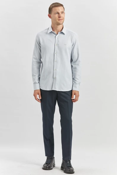 Gri Uzun Kol Kendinden Desenli Armürlü 032 Sert Yaka Casual Slim Fit Gömlek 1004240249 - Resim 3