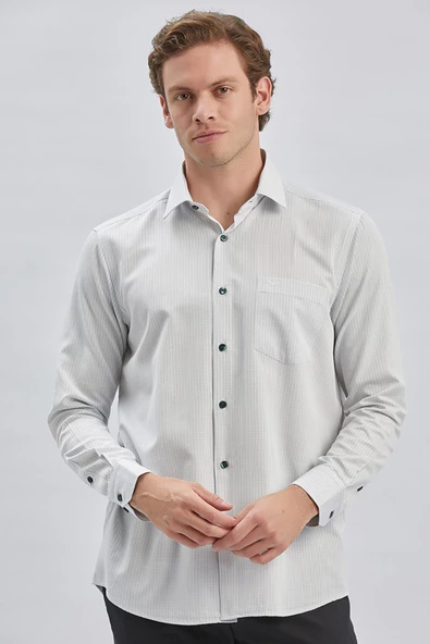 Koyu Yeşil Uzun Kollu Ekoseli Cepli Pamuklu Klasik Comfort Fit Rahat Kesim Gömlek 1004240226 - Resim 4