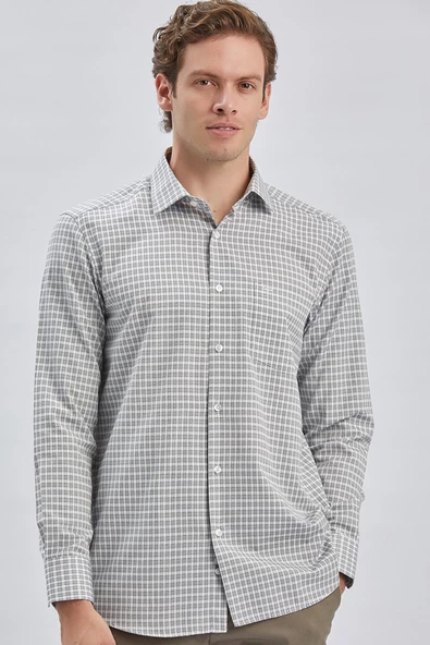 Siyah Uzun Kollu Ekoseli Sert Yaka Cepli Pamuklu Klasik Comfort Fit Rahat Kesim Gömlek 1004240224 - Resim 3