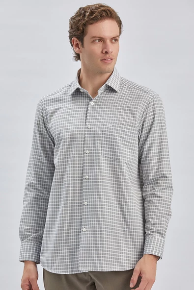 Siyah Uzun Kollu Ekoseli Sert Yaka Cepli Pamuklu Klasik Comfort Fit Rahat Kesim Gömlek 1004240224 - Resim 4