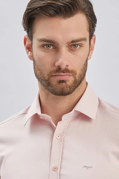 Somon Uzun Kollu Sert Yaka Cepsiz Pamuklu Likralı Klasik Slim Fit Dar Kesim Gömlek 1004240234 - Resim 6