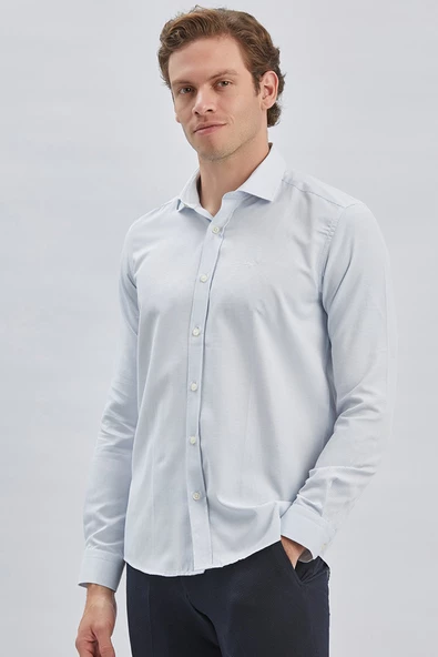 Koyu Lacivert Uzun Kollu Cepsiz Pamuklu Klasik Slim Fit Gömlek 1004240236 - Resim 2