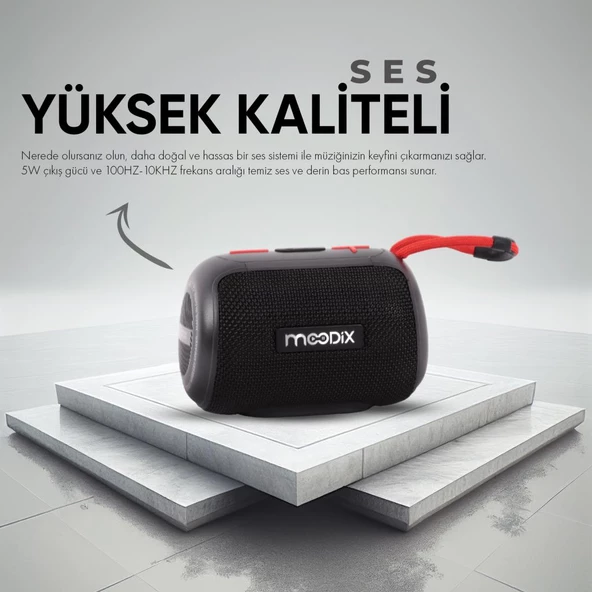 Moodix HO23T10 Bluetooth Hoparlör Siyah 5W IPX6 Suya Dayanıklı - 8