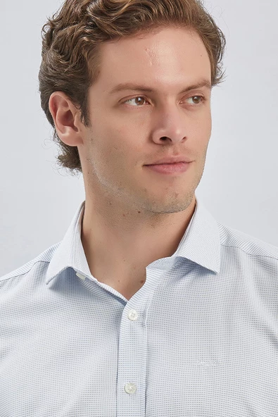 Koyu Lacivert Uzun Kollu Cepsiz Pamuklu Klasik Slim Fit Gömlek 1004240236 - Resim 6