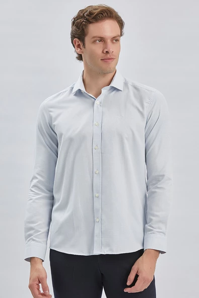 Koyu Lacivert Uzun Kollu Cepsiz Pamuklu Klasik Slim Fit Gömlek 1004240236 - Resim 4