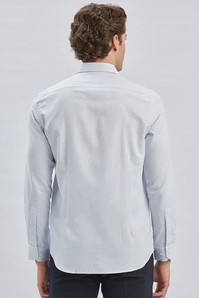 Koyu Lacivert Uzun Kollu Cepsiz Pamuklu Klasik Slim Fit Gömlek 1004240236 - Resim 5