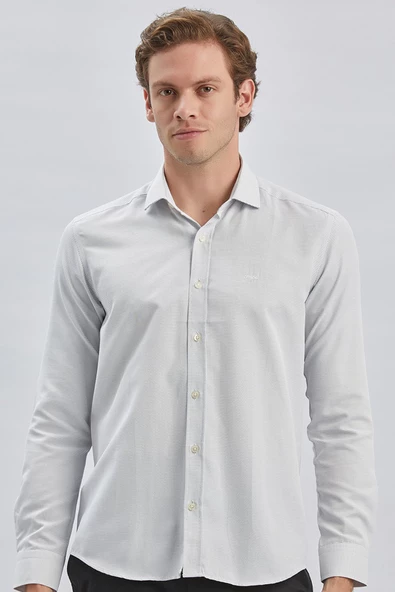 Siyah Uzun Kollu Desenli Bez Ayağı Cepsiz Pamuklu Klasik Slim Fit Dar Kesim Gömlek 1004240236 - Resim 4