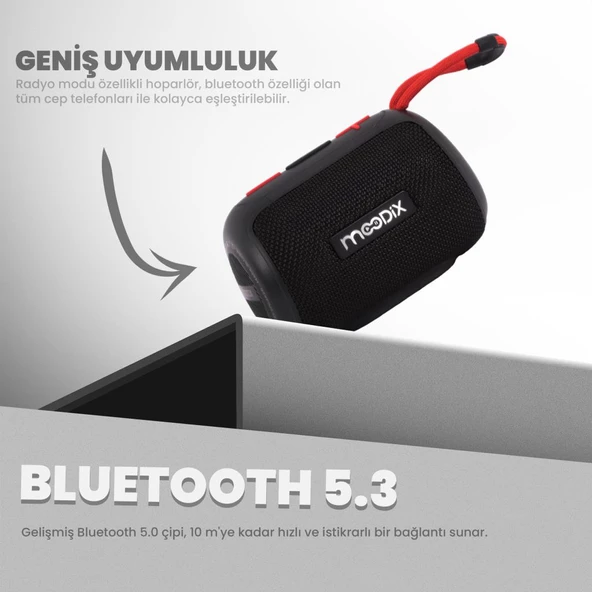 Moodix HO23T10 Bluetooth Hoparlör Siyah 5W IPX6 Suya Dayanıklı - 7