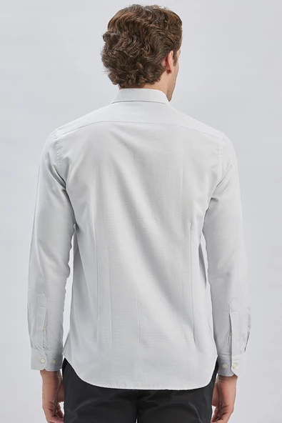 Siyah Uzun Kollu Desenli Bez Ayağı Cepsiz Pamuklu Klasik Slim Fit Dar Kesim Gömlek 1004240236 - Resim 5