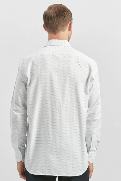 Koyu Mavi Uzun Kol Kendinden Desenli Armürlü 041 Sert Yaka Classic Comfort Fit Gömlek 1004240266 - Resim 6