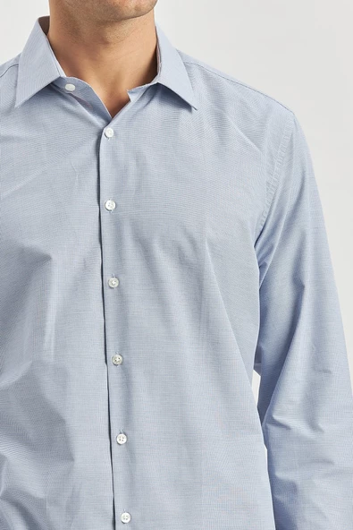 Koyu Lacivert Uzun Kol Kendinden 041 Classic Comfort Fit Gömlek 1004240256 - Resim 2