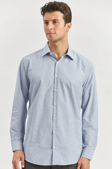 Koyu Lacivert Uzun Kol Kendinden 041 Classic Comfort Fit Gömlek 1004240256