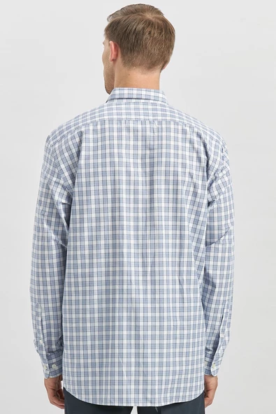 Koyu Lacivert Uzun Kol Ekose Desen Smart Classic Comfort Fit Gömlek 1004240253 - Resim 6