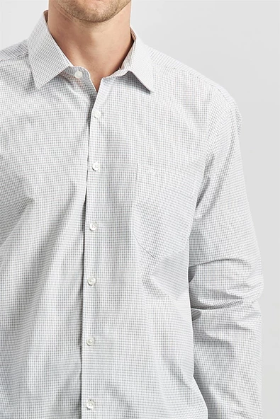 Siyah Uzun Kol Kareli Desen Bez Ayağı 041 Sert Yaka Classic Comfort Fit Gömlek 1004240254 - Resim 4