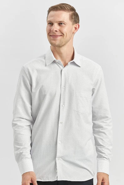 Koyu Lacivert Uzun Kol Kendinden Armürlü 041 Classic Comfort Fit Gömlek 1004240266