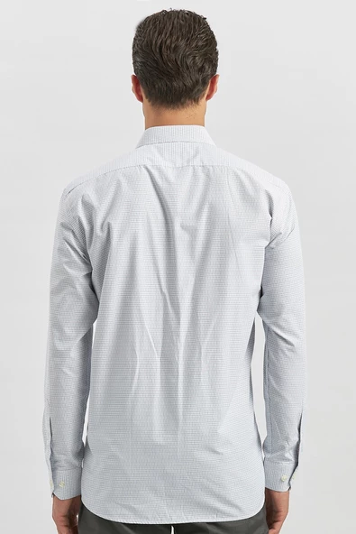 Koyu Lacivert Uzun Kol Kareli Desen Bez Ayağı 041 Sert Yaka Classic Comfort Fit Gömlek 1004240254 - 6