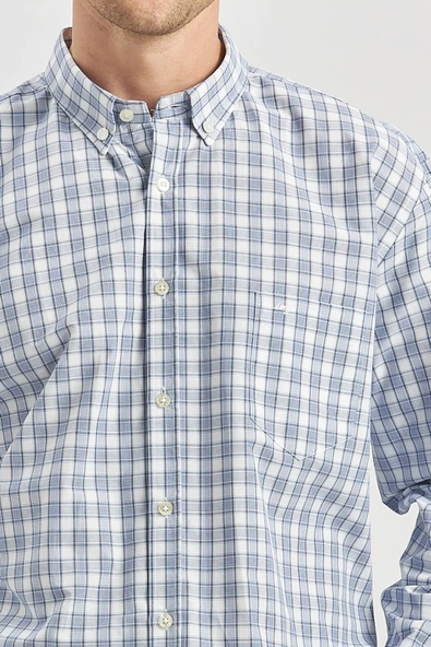 Koyu Lacivert Uzun Kol Ekose Desen Smart Classic Comfort Fit Gömlek 1004240253 - Resim 3