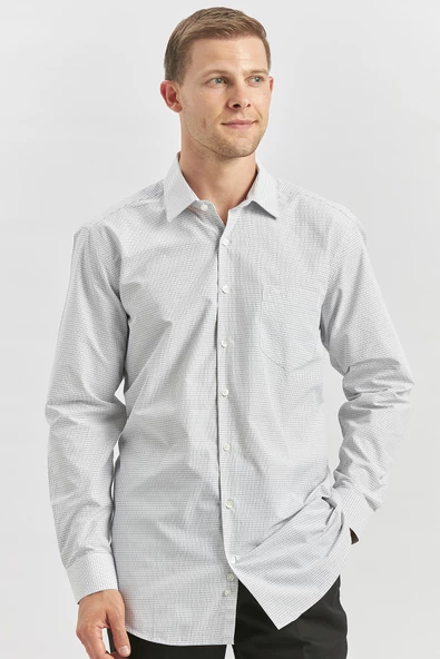 Siyah Uzun Kol Kareli Desen Bez Ayağı 041 Sert Yaka Classic Comfort Fit Gömlek 1004240254 - Resim 2