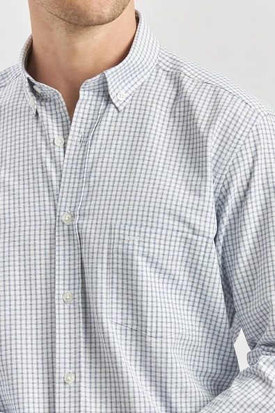 Lacivert Uzun Kol Kareli Desen Bez Ayağı Smart Düğmeli Yaka Classic Comfort Fit Gömlek 1004240262 - Resim 3