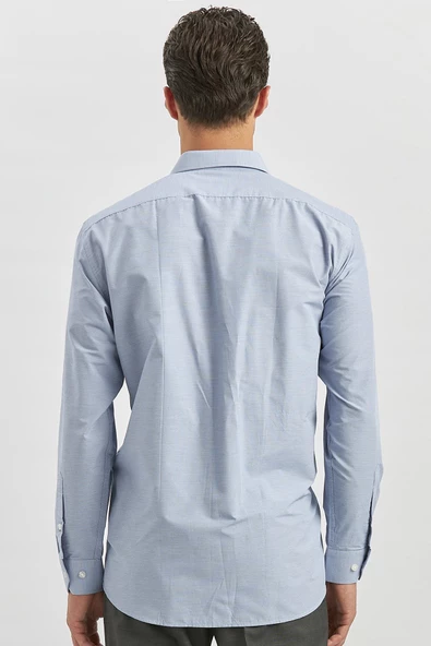 Koyu Lacivert Uzun Kol Kendinden 041 Classic Comfort Fit Gömlek 1004240256 - Resim 6