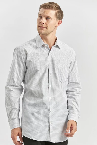 Siyah Uzun Kol Kareli Desen Bez Ayağı 041 Sert Yaka Classic Comfort Fit Gömlek 1004240254 - Resim 3