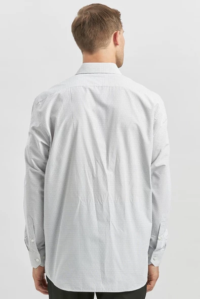 Siyah Uzun Kol Kareli Desen Bez Ayağı 041 Sert Yaka Classic Comfort Fit Gömlek 1004240254 - Resim 6