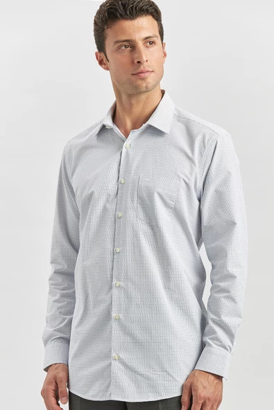 Koyu Lacivert Uzun Kol Kareli Desen Bez Ayağı 041 Sert Yaka Classic Comfort Fit Gömlek 1004240254 - 2